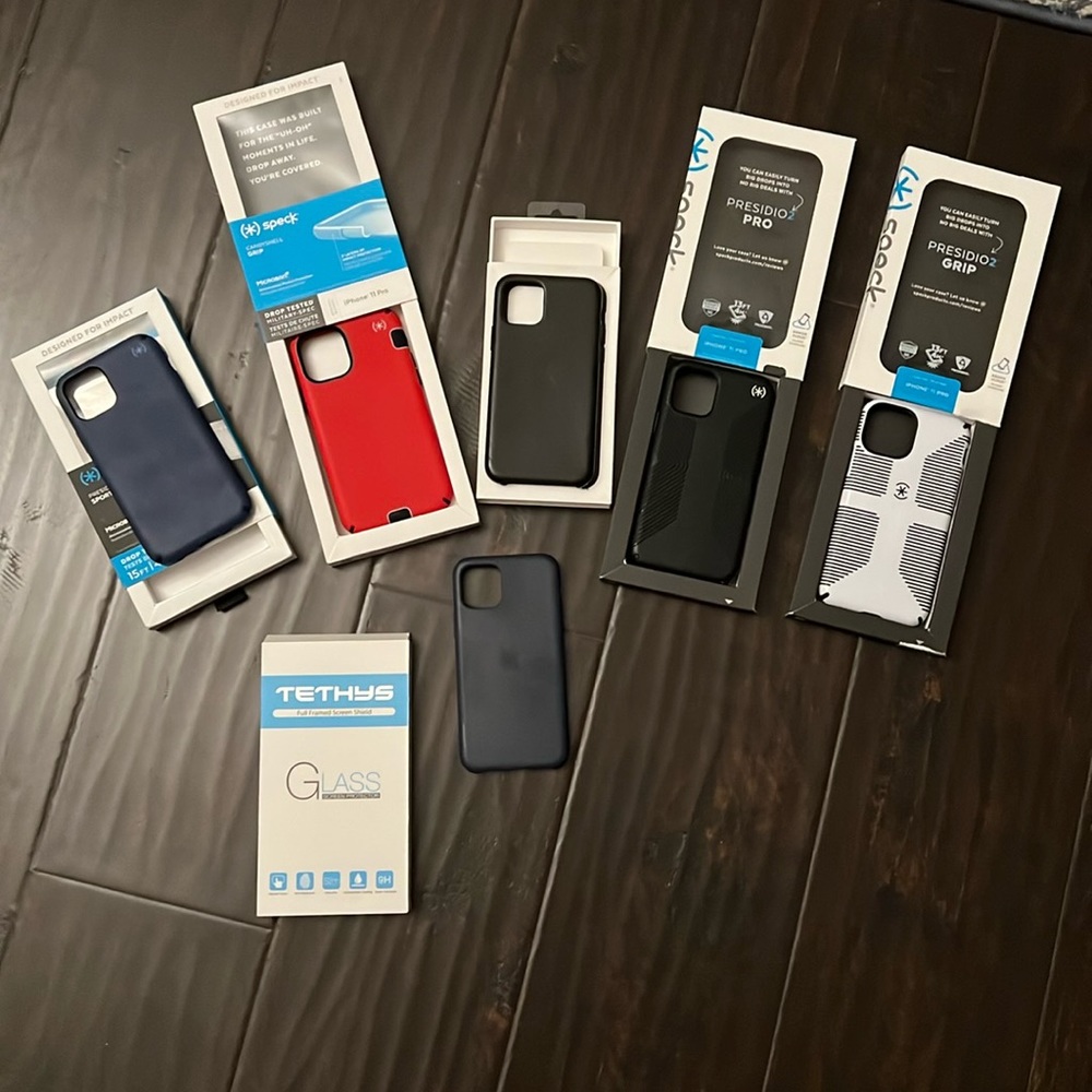 iPhone 11 Pro cases and tempered glass screen protectors.